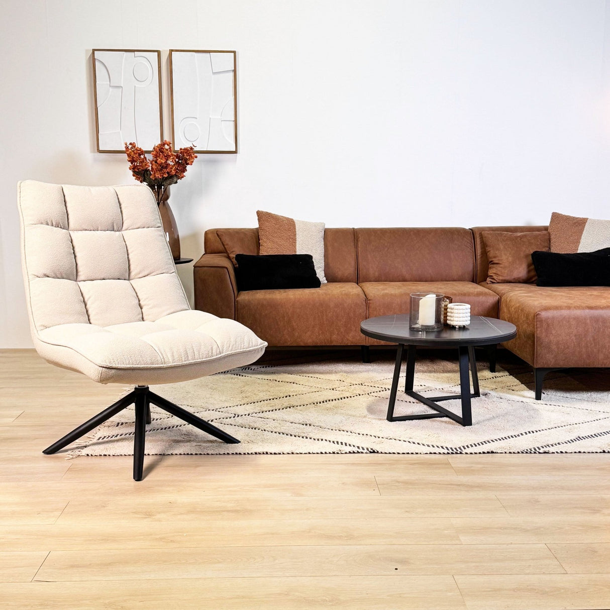 Draaifauteuil Yuki Beige Bouclé 360° Draaibaar