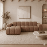 Canapé d'angle lounge tissu bouclé marron doux - rayures - droit - Brix