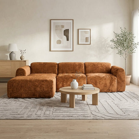 Banken-Hoekbank oker chenille stof - 292x170 cm - Shane - links-Dimehouse