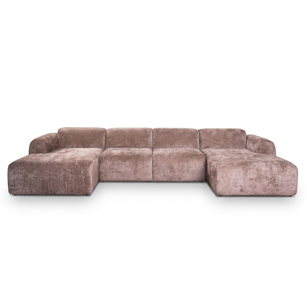 Banken-U-bank taupe chenille stof - 342x165 cm - Shane-Dimehouse