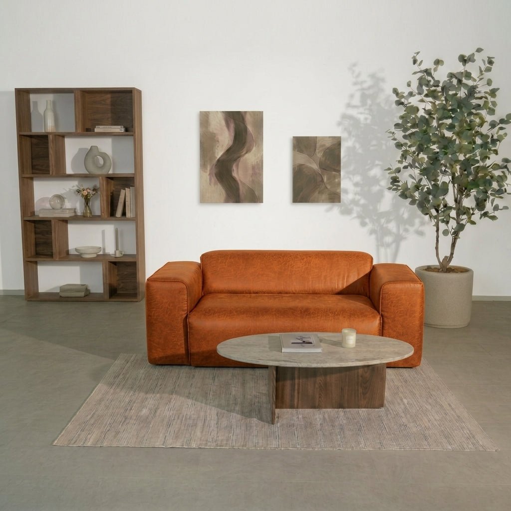 Banken-2-zits bank cognac ecoleer - 186x98 cm - Jaylen-Dimehouse