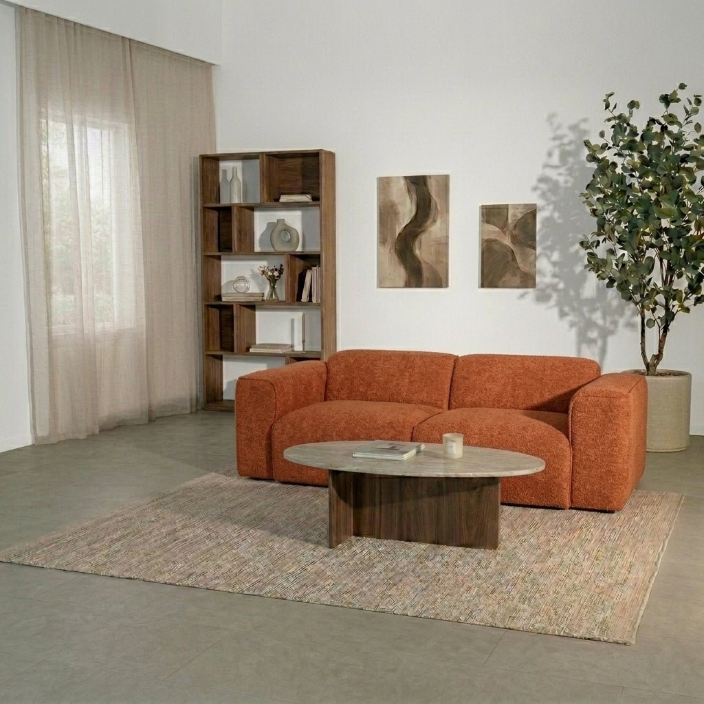 Banken-3-zits bank koper chenille bouclé - 240x98 cm - Jaylen-Dimehouse