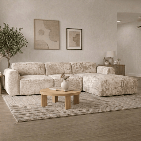 Banken-Hoekbank zand chenille stof - 292x170 cm - Shane - rechts-Dimehouse
