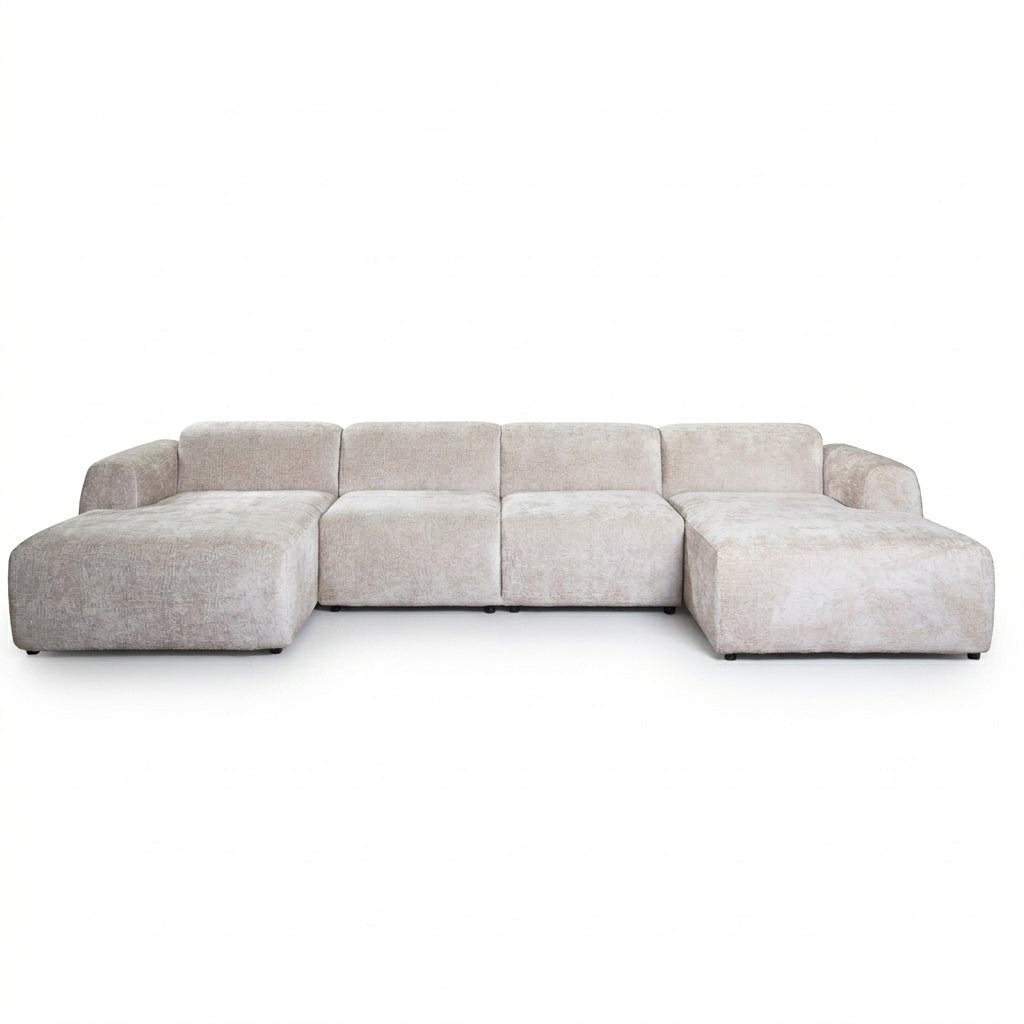 Banken-U-bank beige chenille stof - 342x165 cm - Shane-Dimehouse