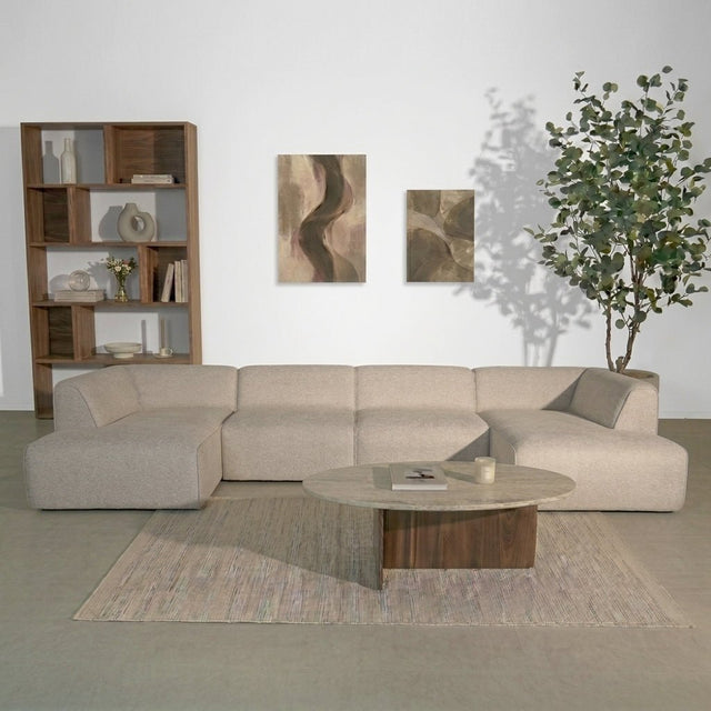 Banken-U-bank beige chenille bouclé - 370x169 cm - Jaylen-Dimehouse