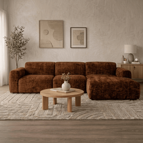 Banken-Hoekbank koper chenille stof - 270x165 cm - Shane - rechts-Dimehouse