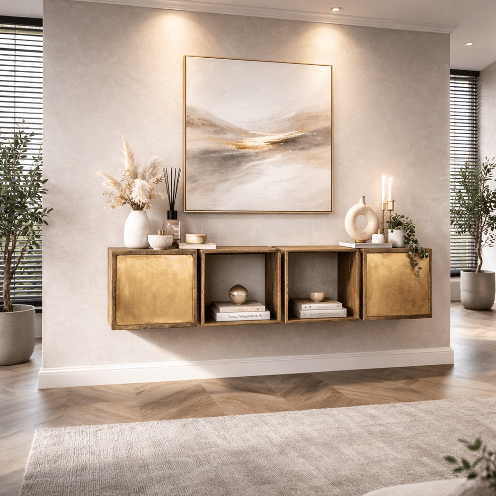 Hangend Dressoir Maceo Mangohout Zand met Brass Accent 169 cm