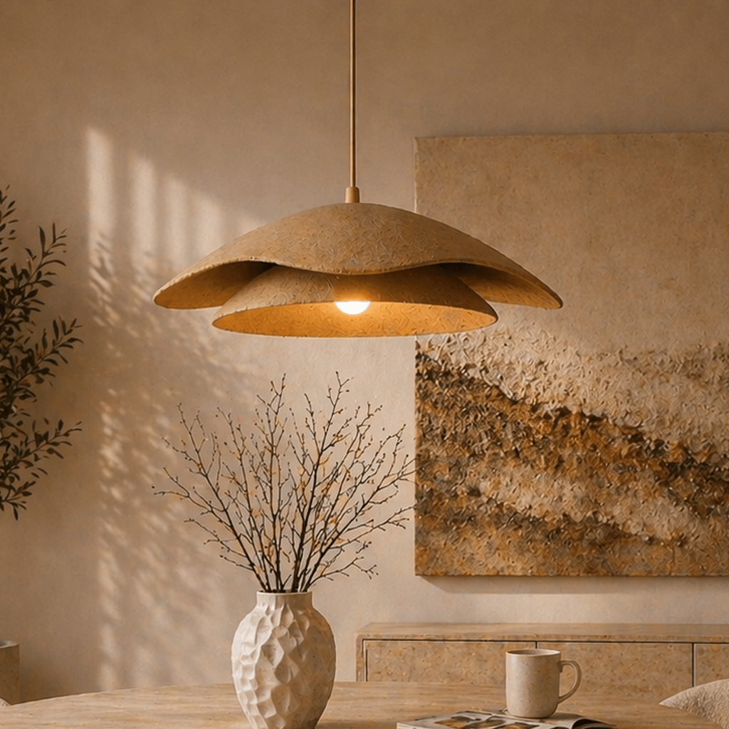 Hanglampen - Hanglamp beige carbon betonnen kap - 40 en 58 cm - Flowing - Dimehouse