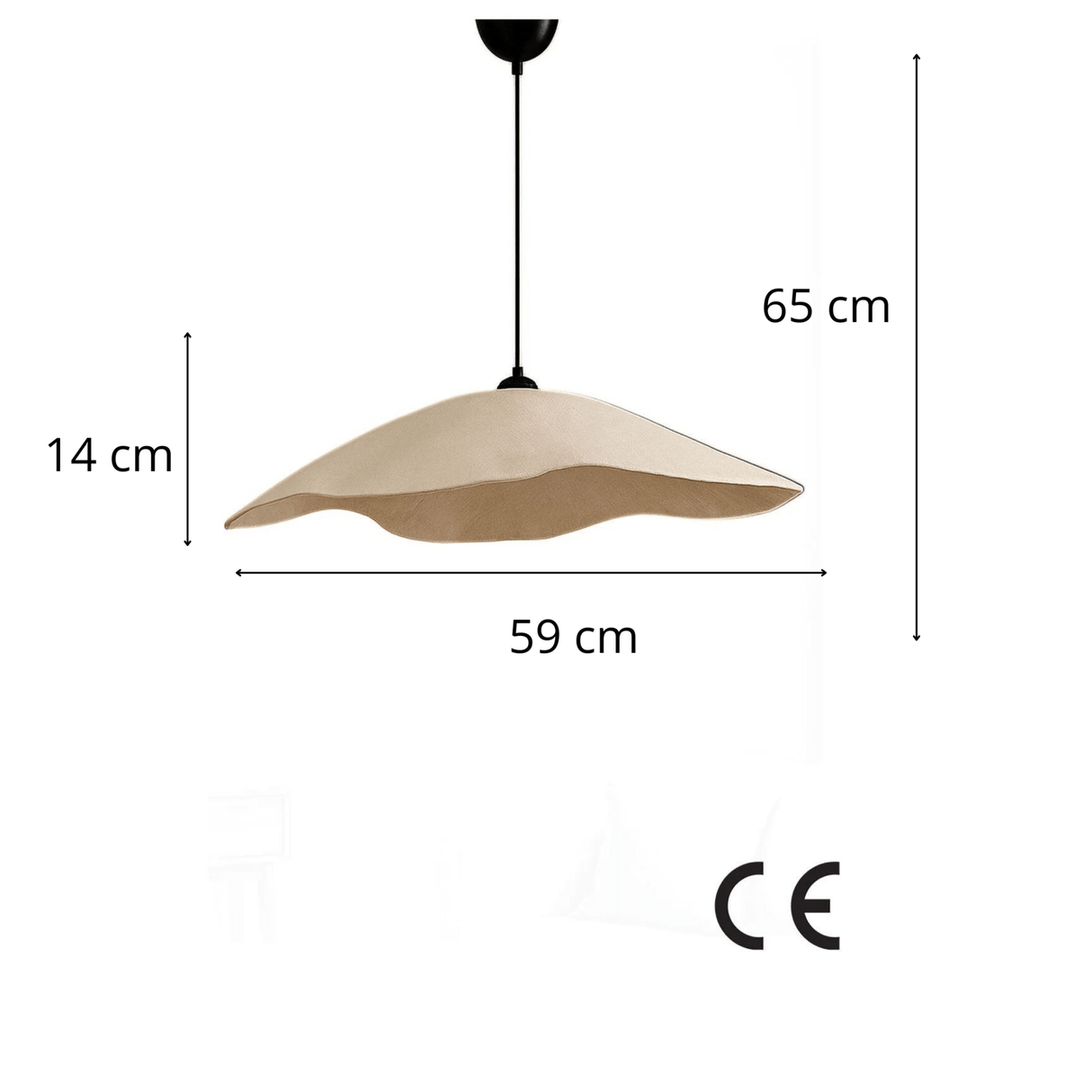 Lampe suspendue abat-jour en béton de carbone beige - 59 cm - Flowing