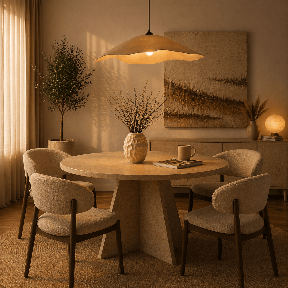 Lampe suspendue abat-jour en béton de carbone beige - 59 cm - Flowing