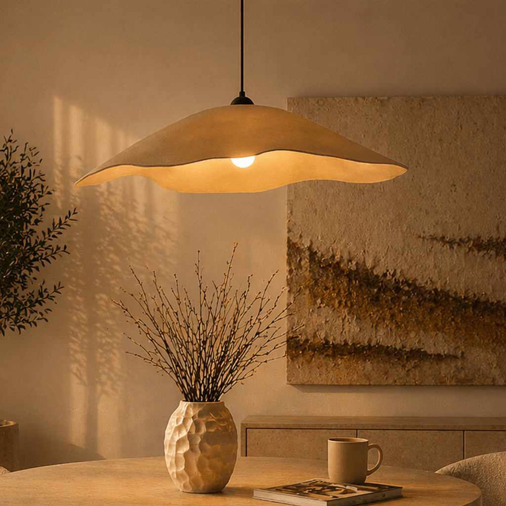Lampe suspendue abat-jour en béton de carbone beige - 59 cm - Flowing