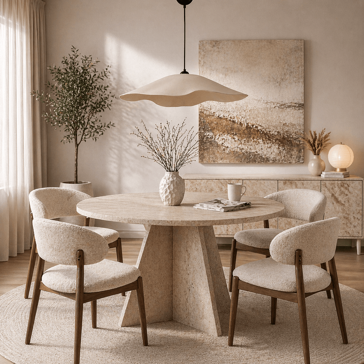 Lampe suspendue abat-jour en béton de carbone beige - 59 cm - Flowing