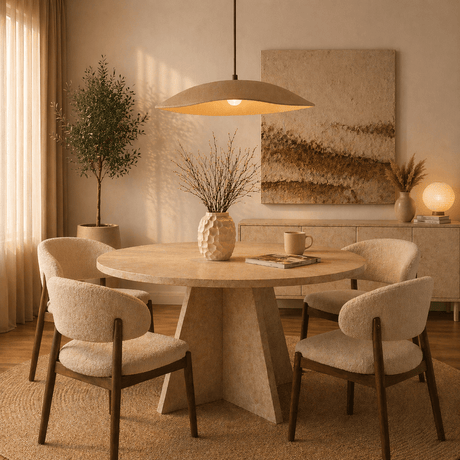 Lampe suspendue abat-jour en béton de carbone beige - robuste - 58 cm - Flowing