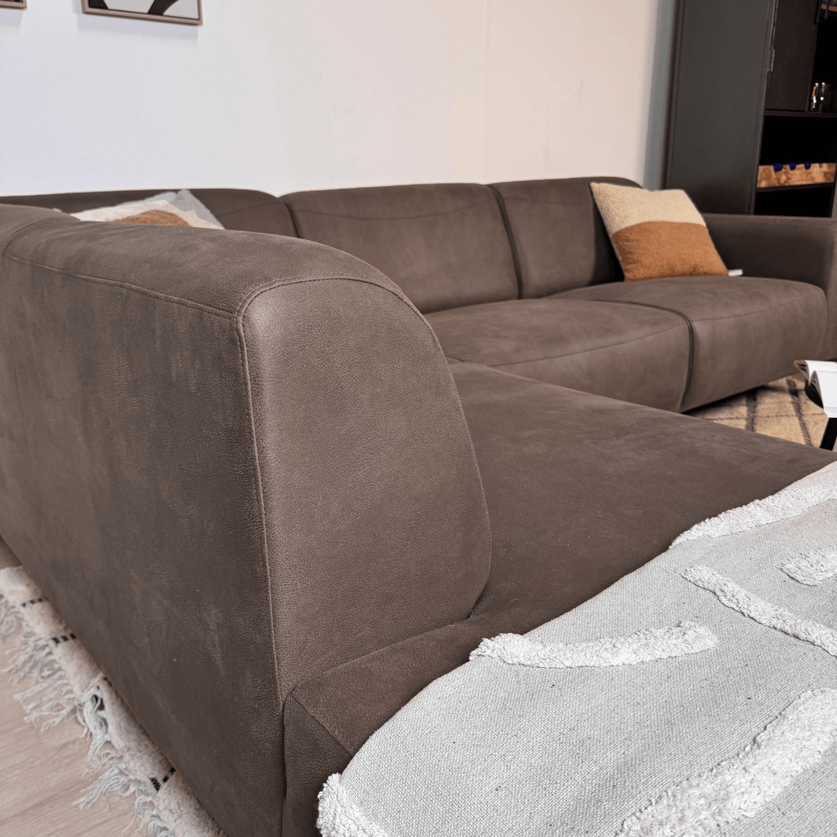 Hoekbank Barin antraciet robuust eco-leer links