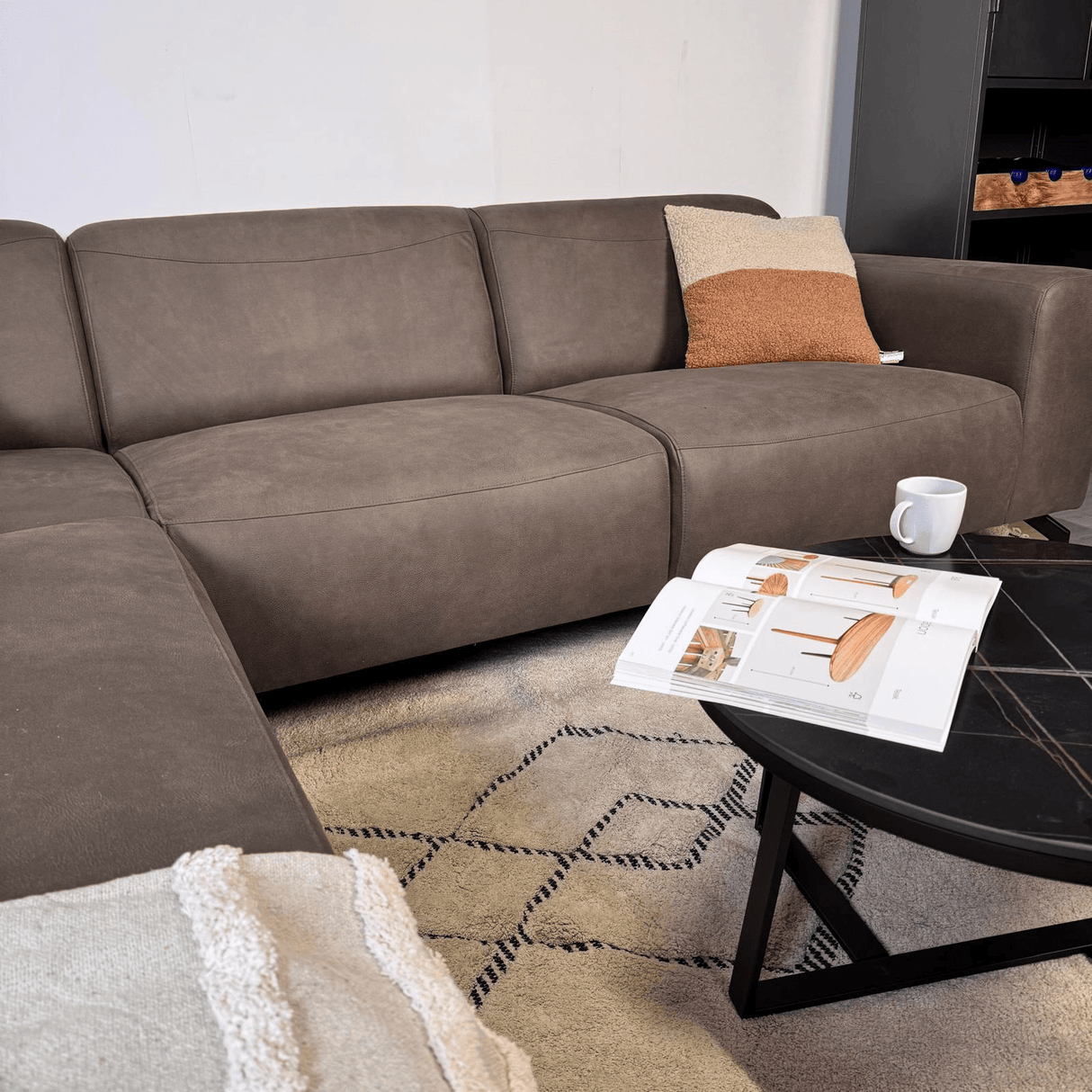 Hoekbank Barin antraciet robuust eco-leer links