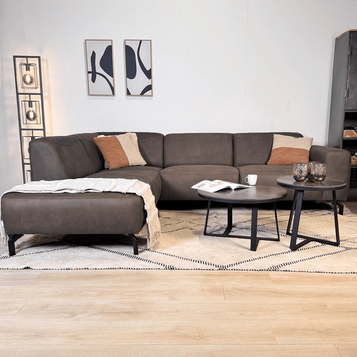 Hoekbank Barin antraciet robuust eco-leer links
