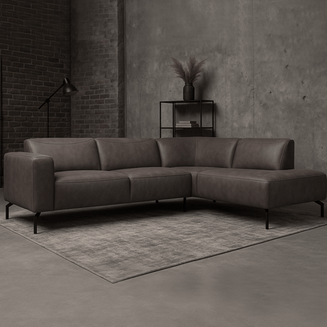 Hoekbank Barin antraciet robuust eco leder - rechts