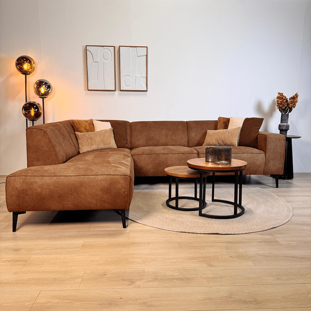 Industriël hoekbank Brisbane eco-leer cognac - links