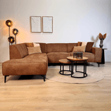 Industriël hoekbank Brisbane eco-leer cognac - links