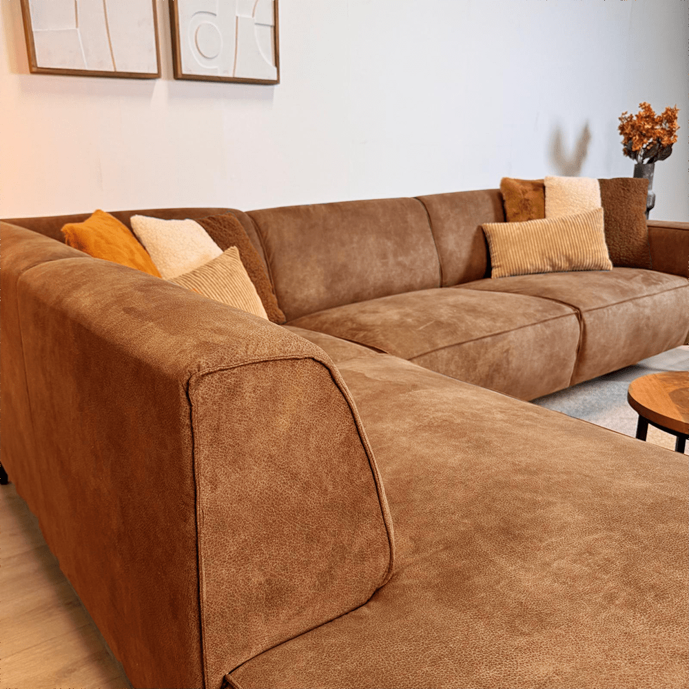 Industriël hoekbank Brisbane eco-leer cognac - links