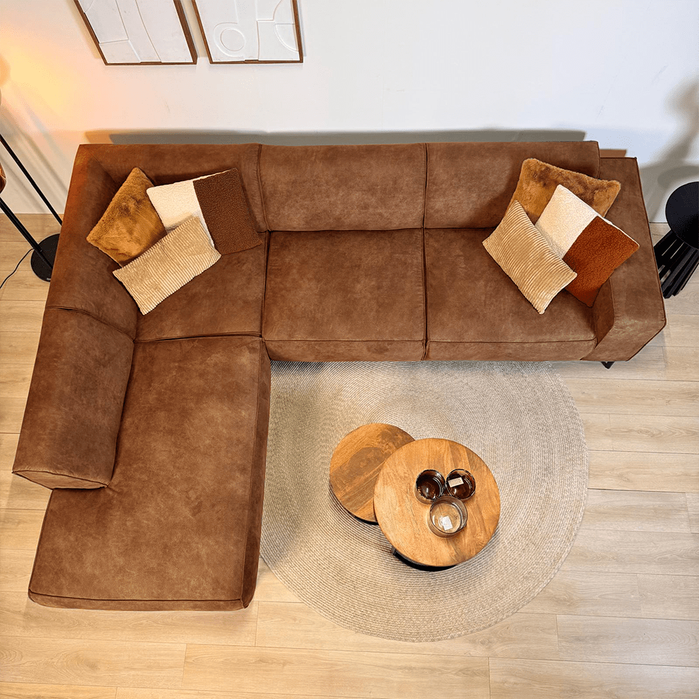 Industriël hoekbank Brisbane eco-leer cognac - links