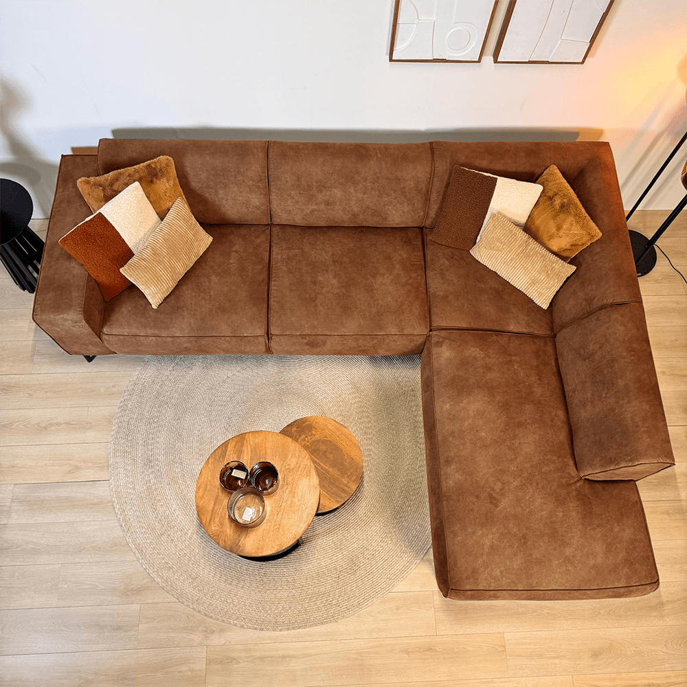 Canapé d'angle industriel Brisbane en cuir écologique cognac - à droite 