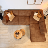 Canapé d'angle industriel Brisbane en cuir écologique cognac - à droite 