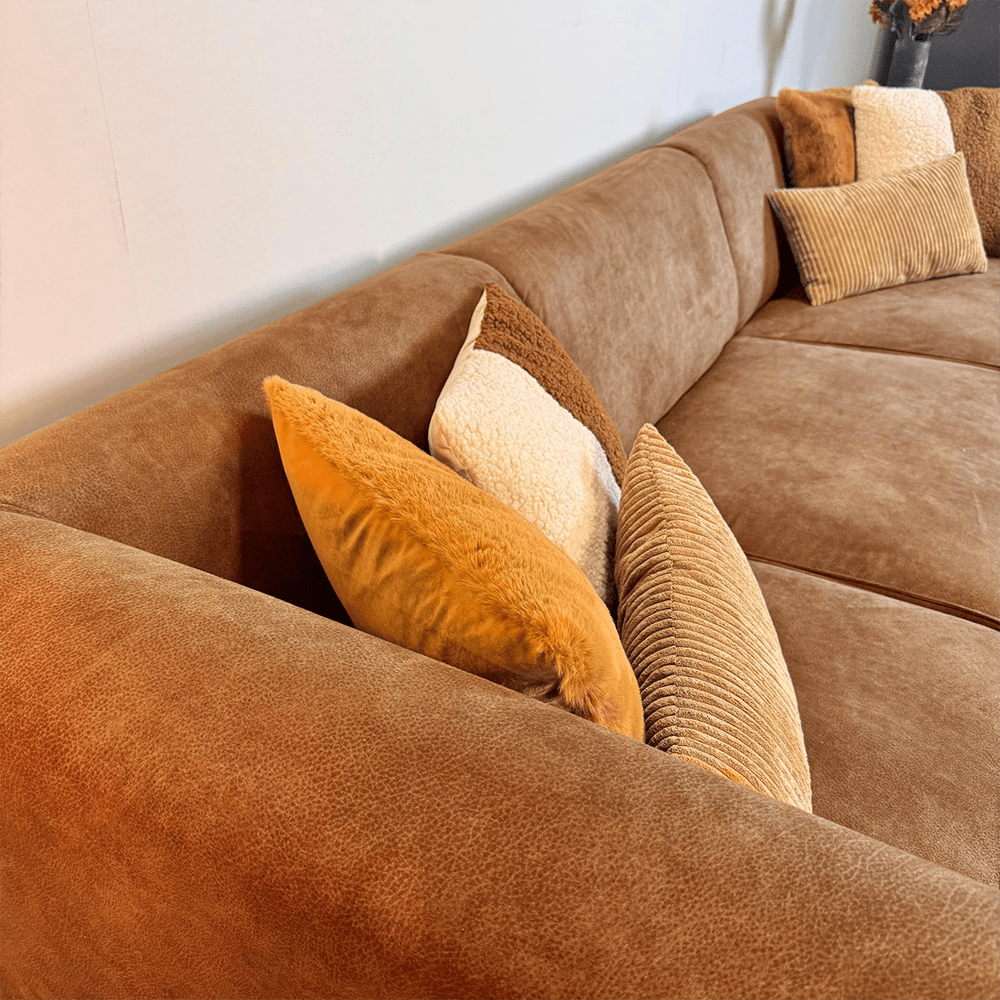 Industriël hoekbank Brisbane eco-leer cognac - links