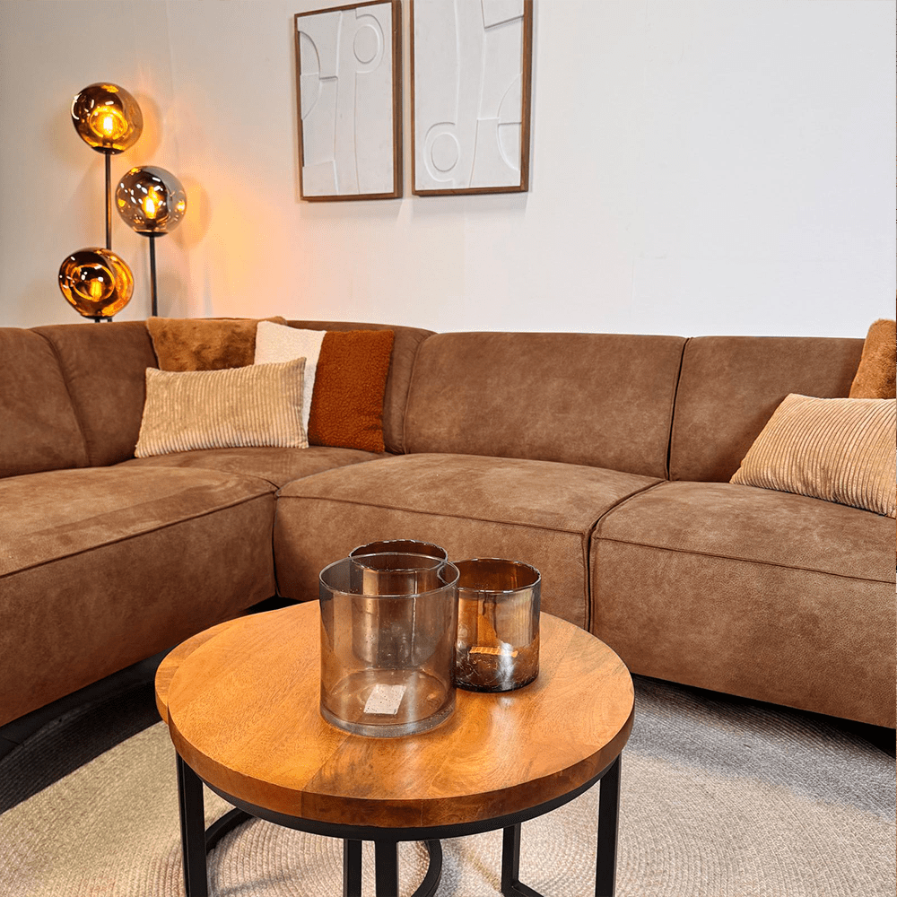 Industriël hoekbank Brisbane eco-leer cognac - links