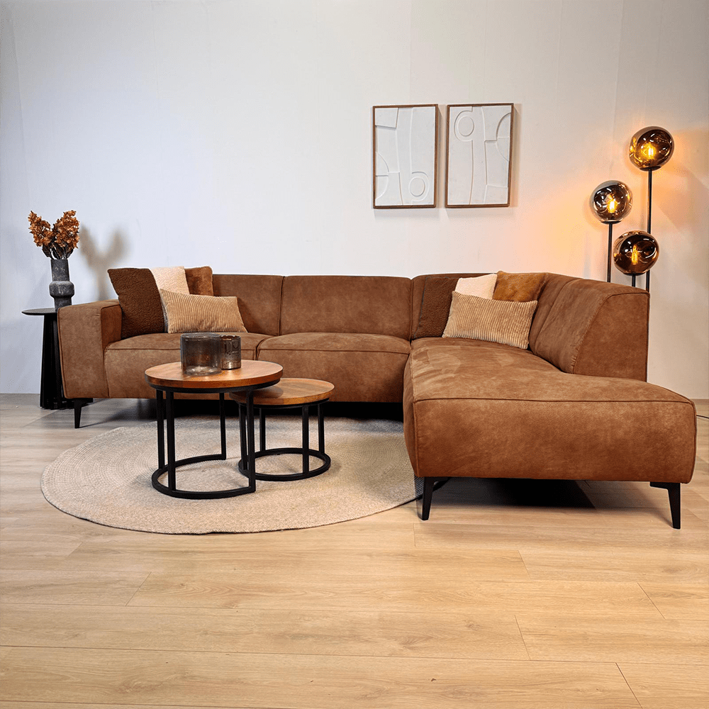 Canapé d'angle industriel Brisbane en cuir écologique cognac - à droite 