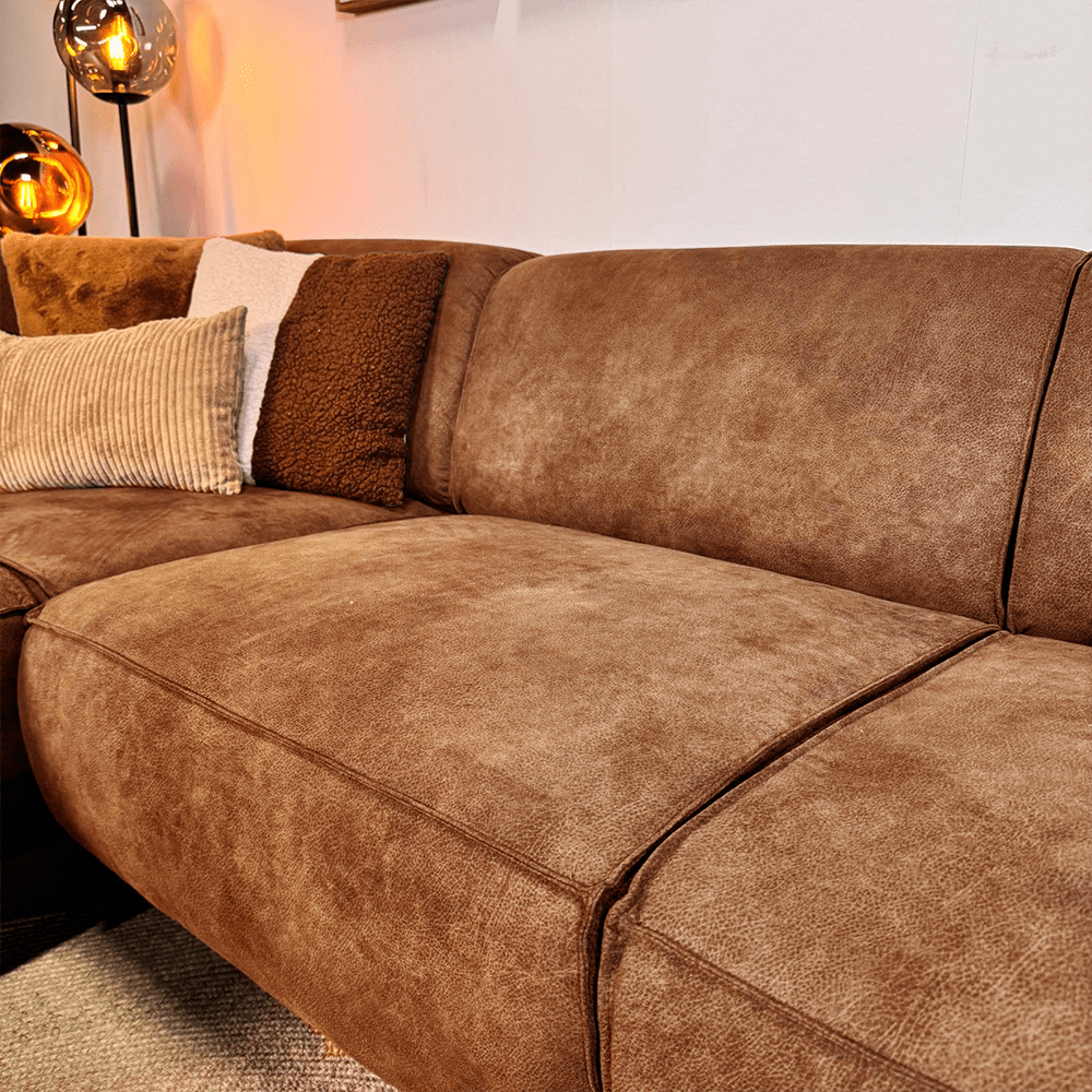 Industriël hoekbank Brisbane eco-leer cognac - links