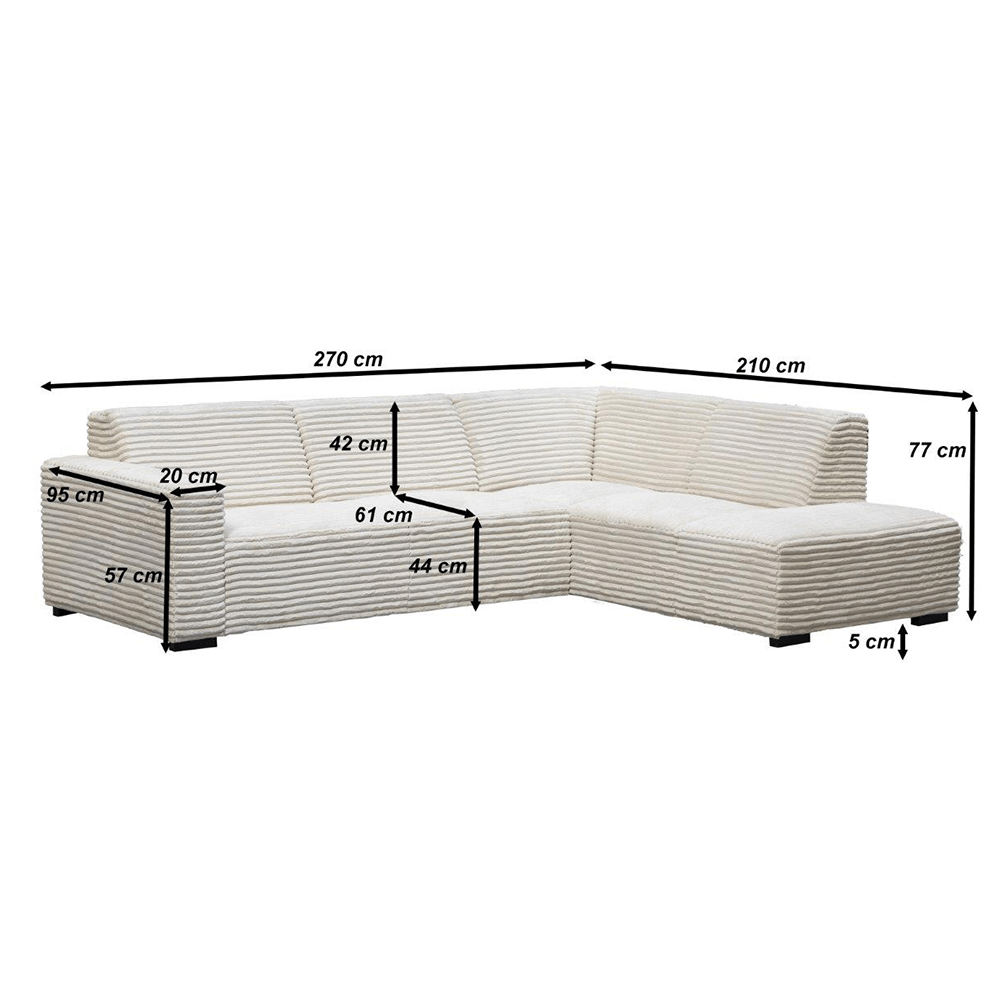 Canapé d’angle Gavi en tissu côtelé ultra doux beige – méridienne à droite