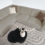 Canapé d’angle Gavi en tissu côtelé ultra doux beige – méridienne à gauche