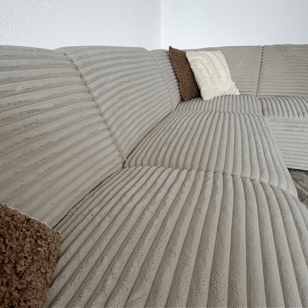 Canapé d’angle Gavi en tissu côtelé ultra doux beige – méridienne à droite