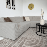 Canapé d’angle Gavi en tissu côtelé ultra doux beige – méridienne à droite