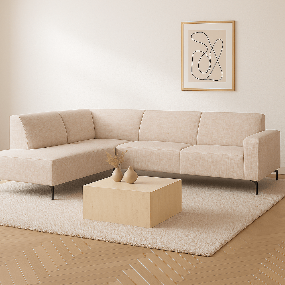 Hoekbank Manon met chaise longue links chenille beige