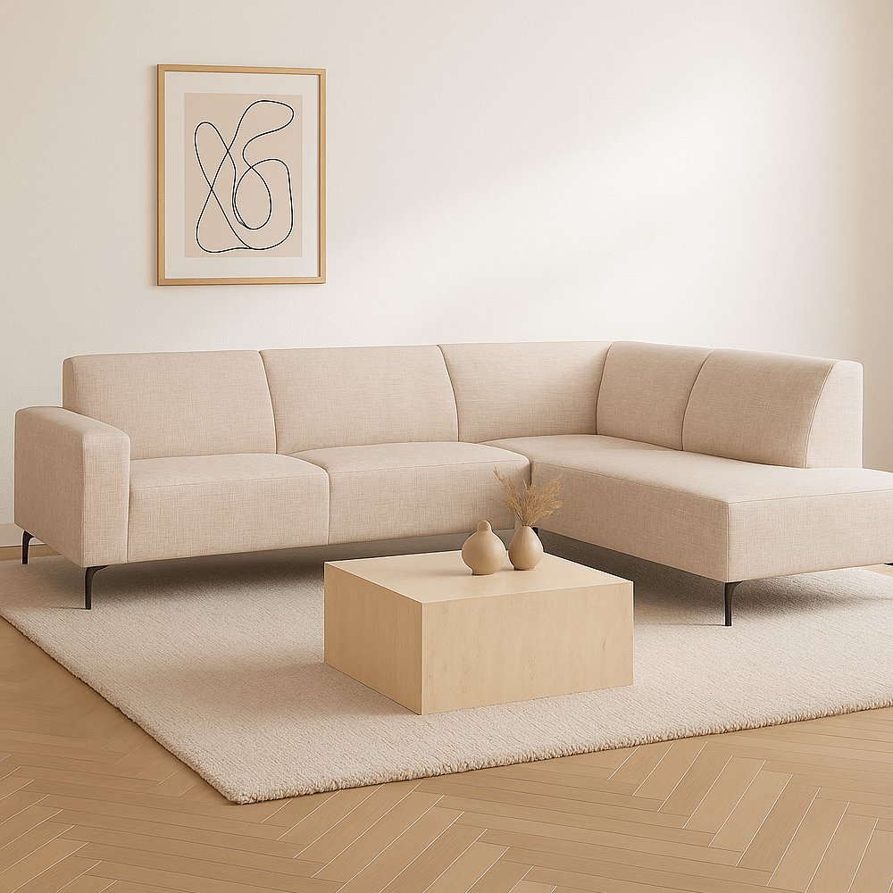 Hoekbank Manon met chaise longue rechts chenille beige