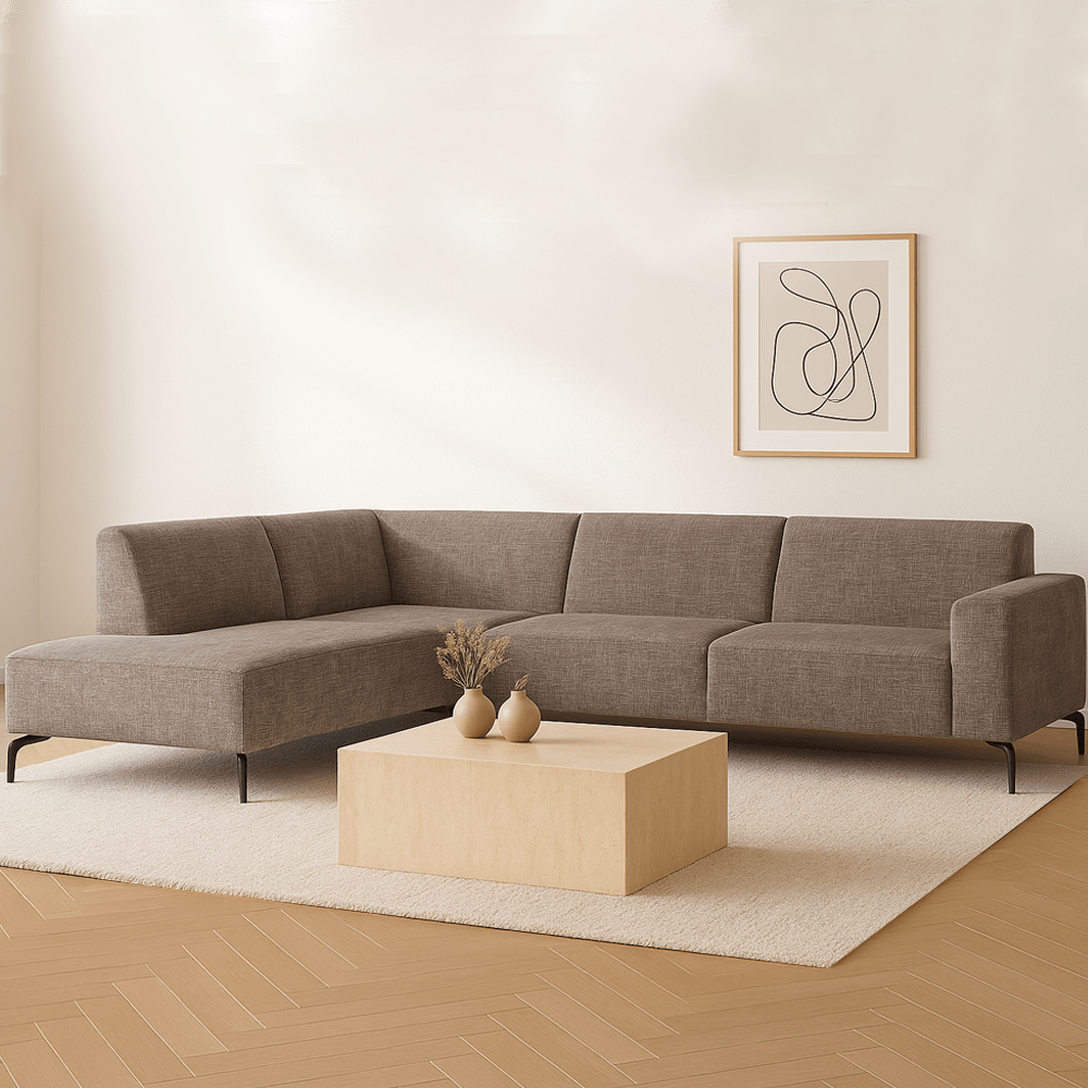 Hoekbank Manon met chaise longue links chenille taupe