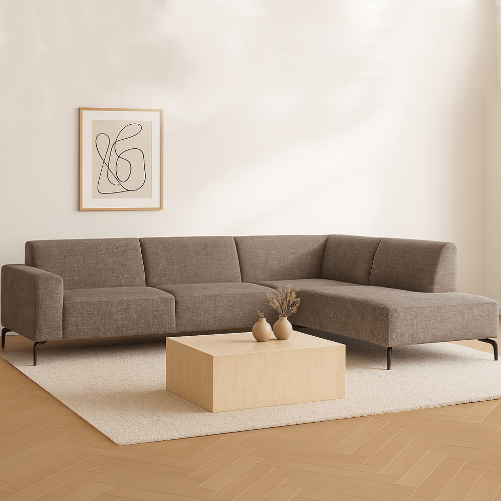 Hoekbank Manon met chaise longue rechts chenille taupe