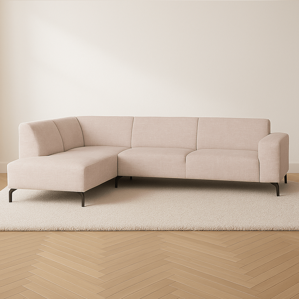 Hoekbank Manon met chaise longue links chenille beige