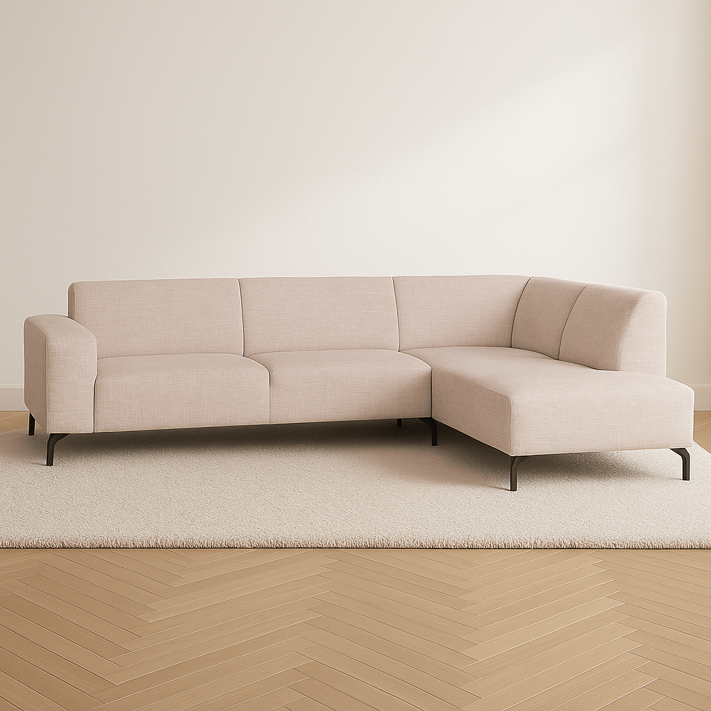 Hoekbank Manon met chaise longue rechts chenille beige