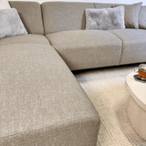 Canapé d'angle Moby Beige avec salon compact et tissu recyclé - Gauche 