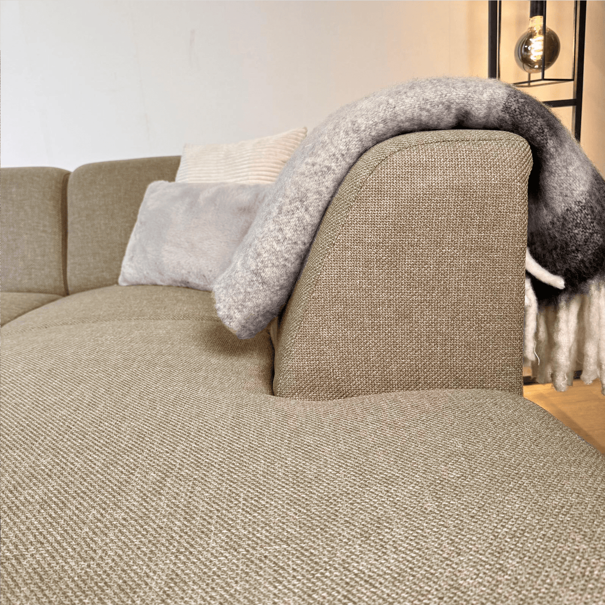 Canapé d'angle Moby Beige avec salon compact et tissu recyclé - Droit 