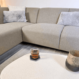 Canapé d'angle Moby Beige avec salon compact et tissu recyclé - Gauche 