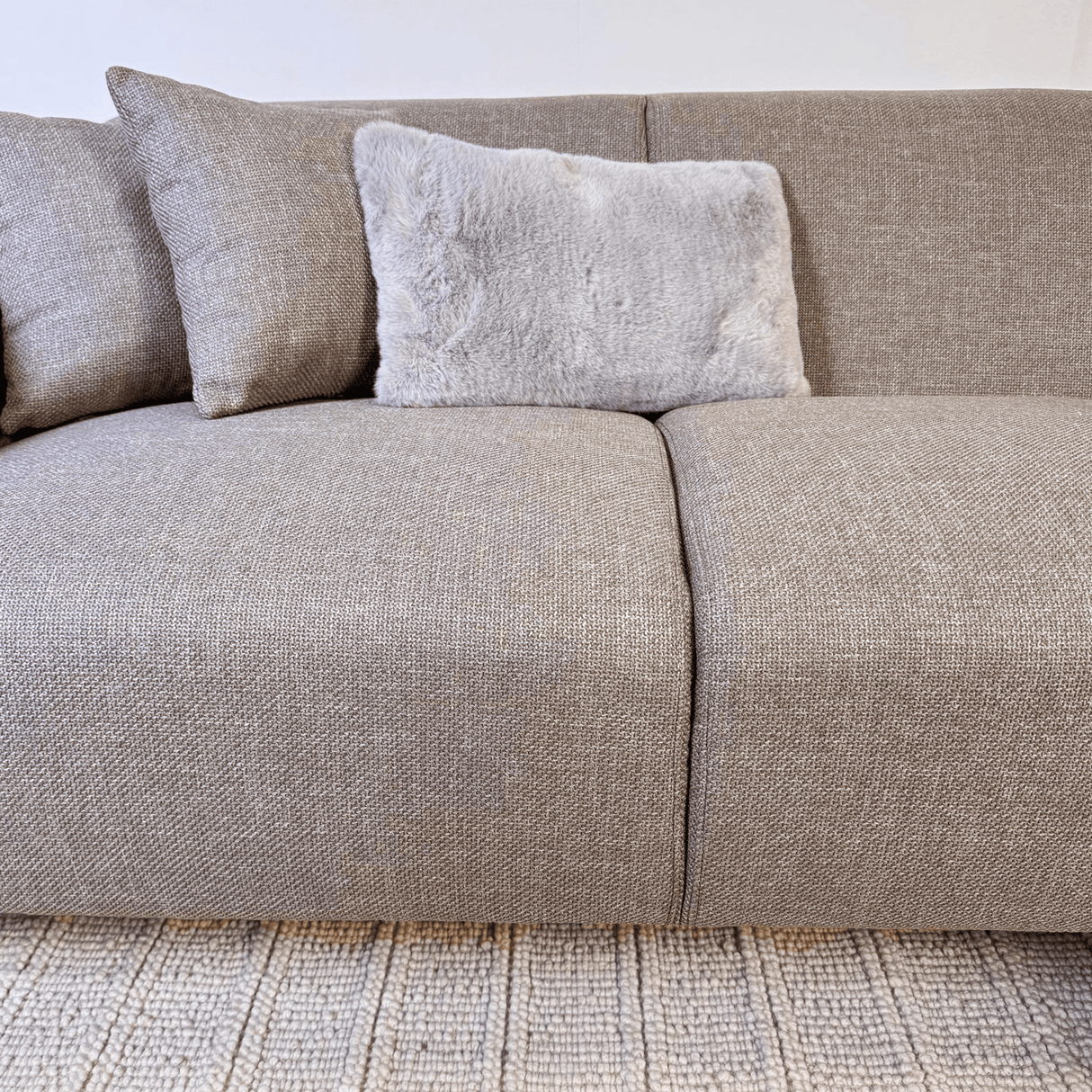 Canapé d'angle Moby Beige avec salon compact et tissu recyclé - Droit 