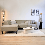 Canapé d'angle Moby Beige avec salon compact et tissu recyclé - Gauche 
