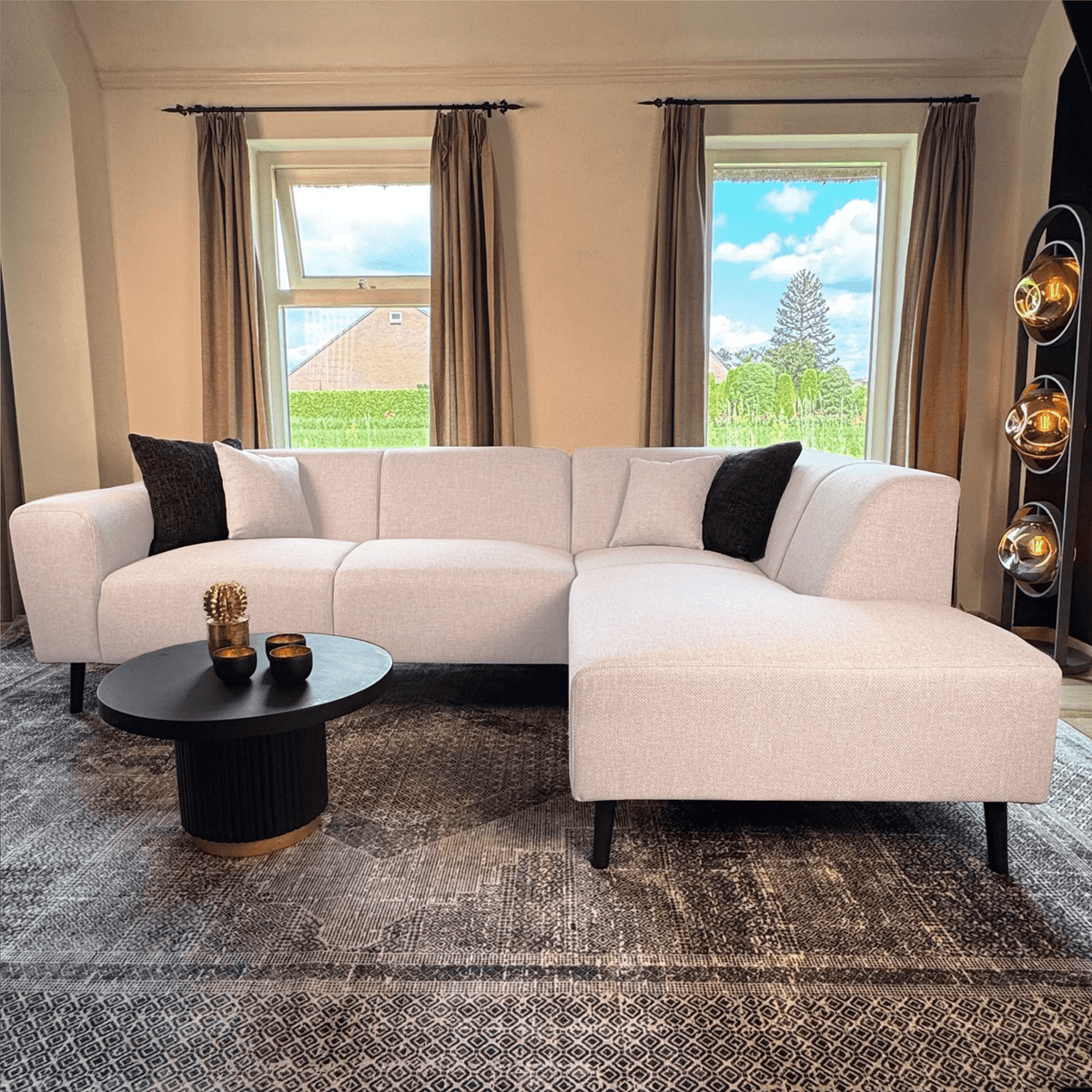 Canapé d'angle Moby Droit Beige - 2,5 places + Chaise Longue 