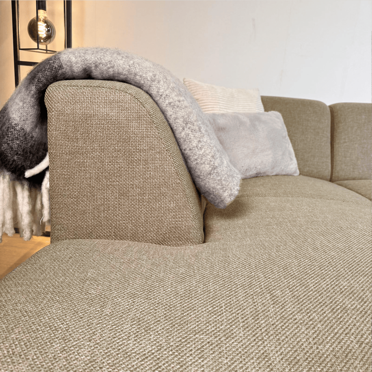 Canapé d'angle Moby Beige avec salon compact et tissu recyclé - Gauche 