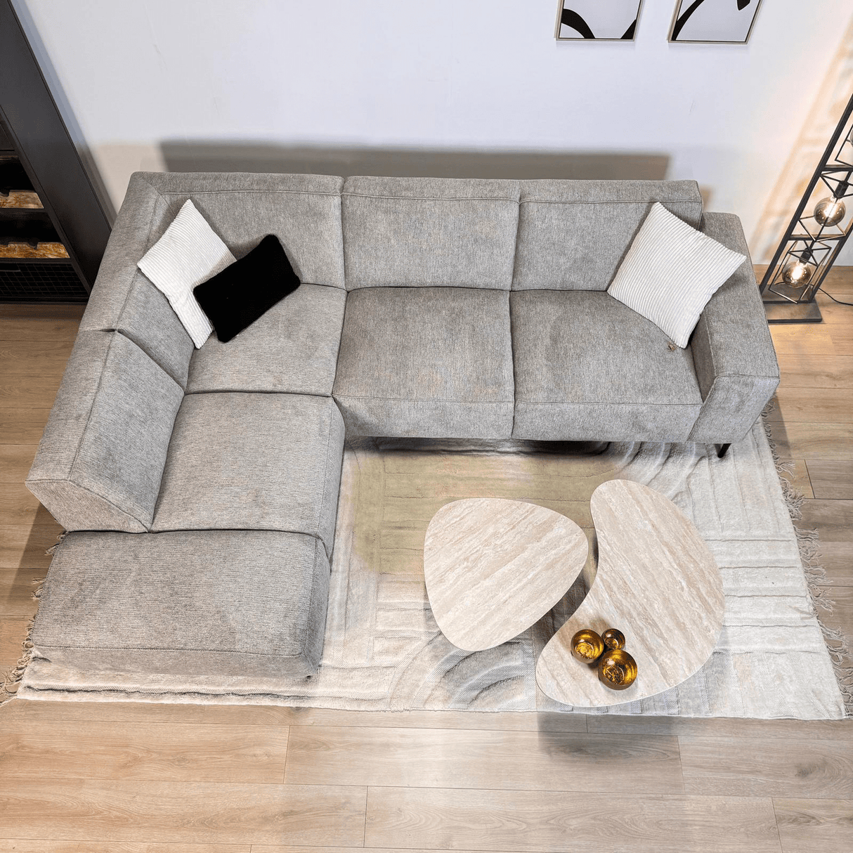 Hoekbank Ravi – Chenille Gemêleerd Grijs – Links