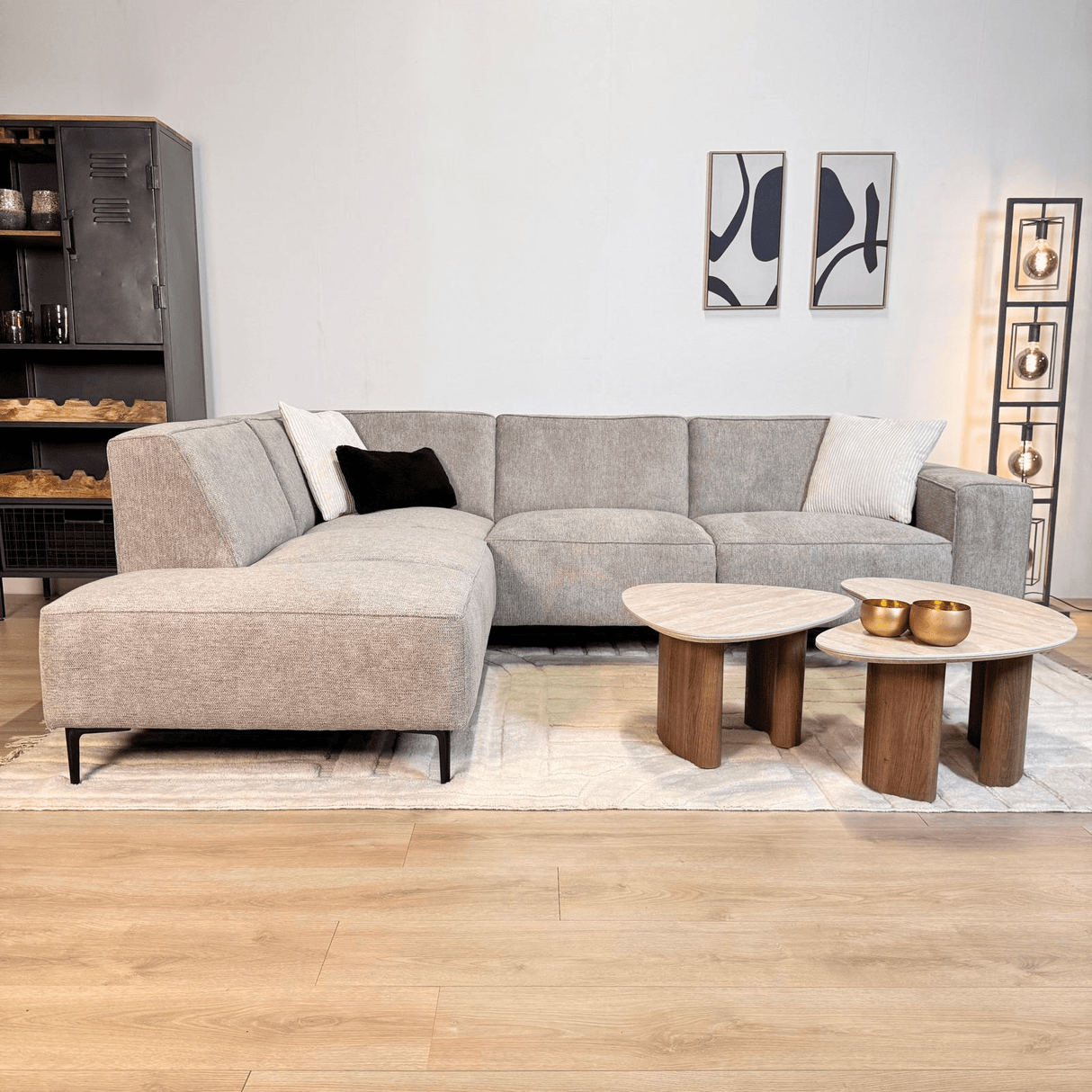 Hoekbank Ravi – Chenille Gemêleerd Grijs – Links